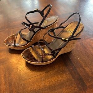 Stuart Weitzman Brown Strappy Wedge Sandals